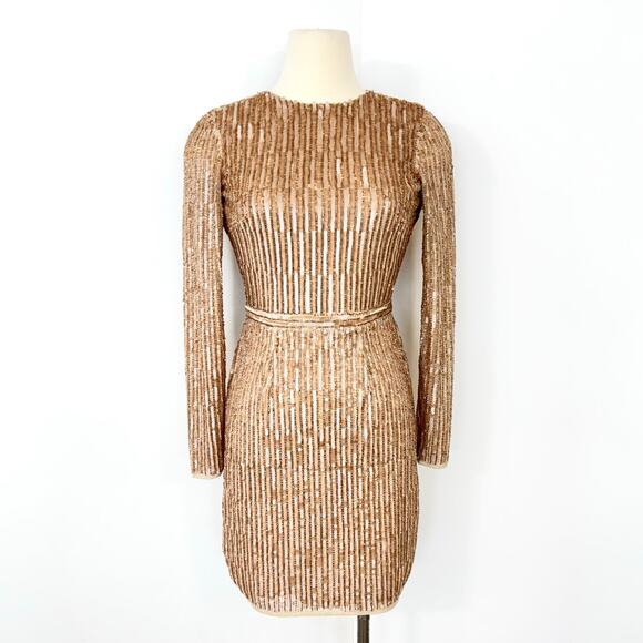 Mac Duggal Embellished Bodycon Mini Dress Nude Dusty Pink 2 NWT - Picture 2 of 12